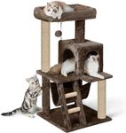 FURRLOVERS Plush Fabric Playing Kitten Cat Tree - Top Bed | Hammock | Condo | Furry Ball | Climbing Ladder | Jute Rope Scratching Posts (Height 39 Inch) (Brown - FURR-85)