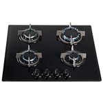 SIA GHG603BL 60cm Black 4 Burner Gas On Glass Hob With Cast Iron Pan Stands