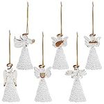 BELLE VOUS Spun Glass Angel Ornaments (6 Pack) - 7-8cm/2.76-3.15 Inches Clear Glass Hanging Angels - Xmas Hanging Ornaments for Christmas Tree Decoration, Displays & Holiday Party Decor