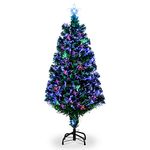 4ft Fibre Optic Christmas Tree, Artificial Christmas Tree with Color Changing Multicolor Fibre Optic and Star, Green Xmas Tree Fiber Optic Christmas Tree Decorations for Indoor 1.2m