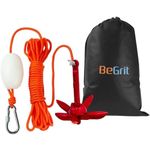 BeGrit Kayak Anchor 1.5 lb Small Boat Anchor Kit Folding Grapnel Anchor Carbon Steel for Canoe Jet Ski SUP & Paddle Board with 32.8 ft Anchor Tow Rope Carrying Bag(Red)