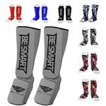 Be Smart Kids, Adults, Youth, Men and Women Muay Thai MMA Kickboxing Shin Guards, Instep Guard Training, Sparring Protective Gear Equipment Shin Kick Pads (Gray Black, XXXS (3 to 8 Years))