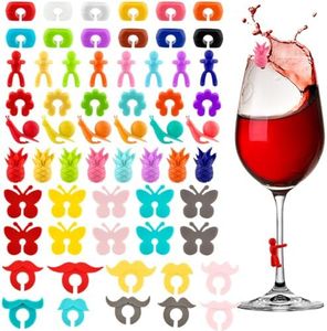 60Piezas Marcadores de Copas de Vino,Silicona Marcadores y Adornos para Los Vasos Identificador de Vasos,Reutilizable Marcador Vasos,Marcador para Copas de Vino Champán y Cóctel en Fiestas de Navidad