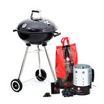 FLAREON Grillin 101 Series Combo 4-Skipper Round House Barbecue(BBQ) Grill+Starter Kit consisting of |Burning Man Fire Starter|2Kg Coconut Shell Charcoal Briquettes|Light'er up lighter cubes|