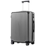 COOLIFE Suitcase Trolley Carry on Hand Cabin Luggage Hard Shell Suitcase Lightweight ABS Material with TSA Lock Telescopic Handle and 4 Dual Spinner Wheels (Grey, 24 Inch)