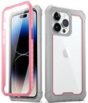 Poetic Guardian Case Compatible with iPhone 14 Pro Max 6.7 inch [6FT Mil-Grade Drop Tested], Full-Body Hybrid Shockproof Protective Rugged Clear Cover Case with Built-in Screen Protector, Pink/Clear