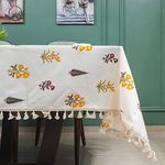 Urban Space 100% Cotton Rectangular Dining Table Cover 6 Seater, Printed Cotton Table Cloth for Center Table with Boho Tassels (6 Seater - 56" X 92", High Garden Yellow)