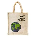 Sangra Stylish Printed Love Earth Unisex Multipurpose Jute Tote Lunch Bag with Zipper