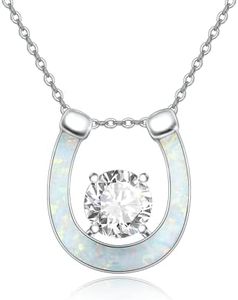 OHAYOO Collier fer à cheval en argent sterling 925 avec opale en forme de fer à cheval pour femme, bijou tendance pour femme, cadeau pour petite amie, Argent sterling