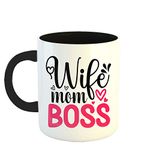 Happu - Mother's Day Tea/Coffee Printed Mug, Mothers Day Quotes - Wife Mom Boss, Gifts for Dadi, Nani, Aunty, Chachi, Mom, Mothers Day Gifts for Mom Under 400, Mother Day Cup, 325ML, 4301-BK