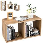 CASART 2-Cube Bookcase, Stackable Cube Storage Unit, Wooden Sofa Side Table Small Bookshelf for Living Room Study Bedroom (Natural)