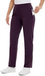 BALEAF Women's Fleece Lined Pants Straight Leg Sweatpants Pull-on Dress Pants with Zipper Pockets Athletic for Golf Running Purple XXL