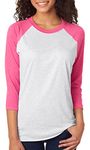 Next Level Apparel 6051 Unisex Tri-Blend 3 By 4 Sleeve Raglan - Vintage Pink & Heather White, Extra Small (US)