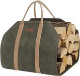 MYFIREPLACEDIRECT Sturdy Waxed Canvas Firewood Log Carrier, Durable Firepalce Wood Bag with Reinforce Duty Straps Green