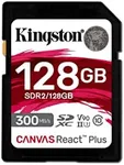 Kingston Canvas React Plus 128GB SD Card | SDXC UHS-II | 300R/260W U3 V90 | Full HD/4K/8K | SDR2/128GB