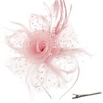 DRESHOW Fascinators Hat Flower Mesh Ribbons Feathers on a Headband and a Clip Tea Party Headwear for Girls and Women