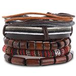 Yolev Wrap Bracelets for Men Women, Hemp Cords Wood Beads Ethnic Tribal Bracelets Leather Bracelet Men Braided Wide Wristband Bracelet Set