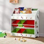 Keezi Kids Bookshelf, 3 Tiers Storage Book Shelf Bookshelves Corner Wall Toy Bookcase Rotating Display Shelves Home Living Room Bedroom Kindergarten Furniture, 6 Removable Plastic Boxes