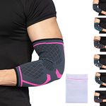 360 RELIEF - Compression Elbow Brace Sleeve for Men and Women Support | Splint, Joint Pain Relief, Tendonitis, Tennis, Golf, Workout, Weightlifting | Small, Pink with Mesh Laundry Bag |