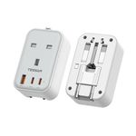 TESSAN UK to Universal Travel Adapter 20W, International plug adaptor with 2 USB C 1 USB A, Ultra Thin Worldwide Plug Adapter, UK for European, USA, Thailand, Japan, Australia (Type C G A I), 1 Pack