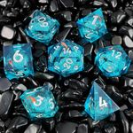 7 PCS Liquid Core DND Dice Resin Sharp Edge Dice Polyhedral D&D Dice Set for Dungeons and Dragons RPG MTG Table Games (Blue Liquid Quicksand)