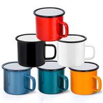 HaWare Enamel Coffee Tea Mug Set of 6, Red/Yellow/Blue/Green/White/Black Enamel Drinking Mugs Cups, Ideal for Home/Office/Travel/Camping, Resusable & Portable, 350 ml（12 Ounce