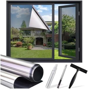 One Way Privacy Window Film - Reflective Sun Blocking Window Tint Clings for Daytime Privacy & UV Protection, Includes 3 Tools, Silver(23.6"x78.7")