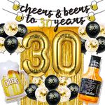 30th Birthday Decorations for Him, 30 Birthday Decorations with 40 Inch Gold 30 Number Balloons, Cheers to 30 Years Banner,Fringe Curtains and Cups Foil Balloons