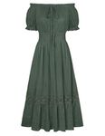 SCARLET DARKNESS Women Medieval Renaissance Long Dress Elastic Off Shoulder Short Puff Sleeve Vintage Victorian Maxi Dresses Olive Green L