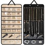 Lolalet Hanging Jewelry Organizer Necklace Hanger for Women Girls, Double Side Large Jewelry Holder with Pockets and Metal Hooks for Earring Bracelet on Closet Wall Door -1 Pack,Black