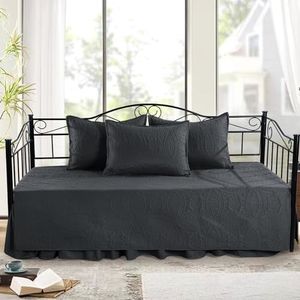 HOMBYS Daybed Sets Twin Size with Coin Pattern-All Season Cozy Bedding Set with Bedskirt and Shams, 75"x39" 5 Piece,100% Microfiber(75"x39", Dark Grey)