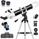 Telescope, 90mm Aperture Astronomy Telescopes for Adults - Professional High Powered Multi-Coated Portable Refractor Telescopes for Beginners & Kids with Travel Carry Bag, Phone Mount