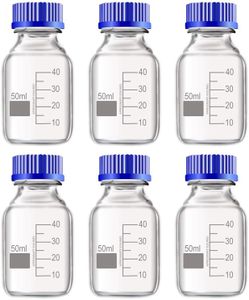 OCTA Borosilicate Glass Narrow Mouth Reagent Bottle with Screw Cap 50ml Pack of 6 - Durable, Thermal Shock Resistant, and Leak-Proof. Ideal for Secure Storage Laboratory Chemicals and Samples