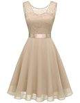 BeryLove Women Short Floral Lace Bridesmaid A-line Part Dress BLP7005ChampagneXL