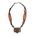 ExclusiveLane 'Symphony of Owls' Bohemian Handpainted Necklace For Women & Jewelley Neckpiece For Girls In Recycled Wood, (L * H) = (2.8 * 14.4) Inch (EL-031-048)