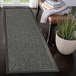 Kitchen Rugs Non Slip Washable Outdoor Mats for Front Door Kitchen, Entryway Heavy Duty Waterproof Strong PVC Backing Rubber Floor Mat -90 x 150 cm, Grey