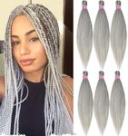 MSBELLE 6Pcs/Lot Pre Stretched Braiding Hair 26 Inch Silver Braiding Hair Hot Water Setting 100g/Pack Crochet Synthetic Braids Hair(Silver Grey)