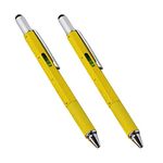 Multi-Tool 6 in 1 Multi Function Tool Ballpoint Pen with Ballpoint, Ruler, Screwdriver, A Flat Head, Touch-Screen Pen, Levelgauge (2 PCS Yellow)