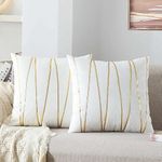 Amazon Brand - UmI. Gold Leather Striped Pack Of 2 Throw Pillow Covers Velvet Decorative Cushion Covers Cases For Sofa Bedroom Livingroom Car 16 X 16 Inch In White Color, 180 Tc