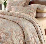 VM VOUGEMARKET Bohemian Damask Duvet Cover Queen,3 Pieces Boho Paisley Bedding Set,Silky Lightweight Egyptian Cotton Duvet Cover with Button Closure-Queen,Gold