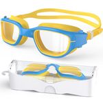 Zeligerstar Kids Swim Goggles,Swimming Goggles for Kids 6-14, Anti-Fog UV Protection Pool Goggles for Boys Girls (Blue/Yellow+Clear Lens)