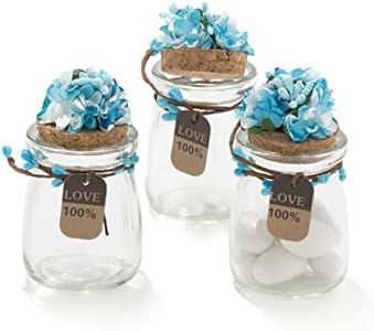20 Pezzi Barattolo Vetro Con Tappo In Sughero Porta confetti Bomboniera Incluso Decorazione Fatto A Mano Fiore pistilli Etichetta Tema Naturale (BLU)