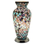 Britalia LED Blue & Pink Mosaic Glass Vintage Vase Table Lamp 38cm | 470 Lumen Warm White LED Lamp Included | Desk Light