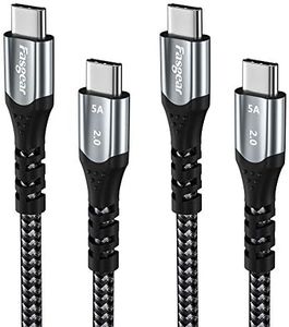 Fasgear Short USB-C to USB-C Cable 50cm, 2-Pack 5A Power Delivery USB 2.0 Type-C Cords Nylon Fast Charging Wires Compatible for Mac-Book Pro,Chromebook,Pixelbook,i-Pad Pro,Galaxy S24, i-phone15 Black