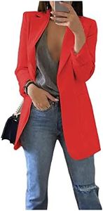 Bestgift Women's suit spring and autumn lapel cardigan blazer Red S
