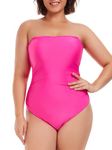 RELLECIGA Women's Hot Pink Removable Straps Bandeau One Piece Swimsuit Ruched Bathing Suits for Women Size Large