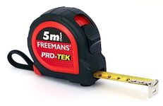 FREEMANS PRO-TEK 5m:19mm Steel Inchi Pocket Measuring Tape with Non Slip Rubber covered ABS case, Click-Action Front Lock, Pause Button, Hand Strap and Belt-Clip