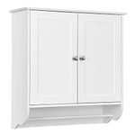 COSTWAY Bathroom Wall Cabinet, Wooden Storage Cupboard with 2 Doors, 3-Position Adjustable Shelf & Towel Bar, Wall Mounted Medicine Cabinet Unit for Kitchen, Living Room and Hallway (White)