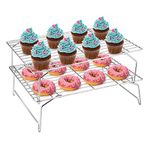 Herogo Cooling Rack, 2-Tier Stainless Steel Wire Rack, Stackable Baking Cooling Roasting Grilling Rack with Collapsible Legs, Great for Biscuits, Cake, Bread, Cookies, 38x26 cm, Oven & Dishwasher Safe