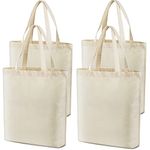 Veyist 4 Pcs Reusable Large Canvas Tote Bags, Blank Multi-purpose Canvas Bags, Suitable for DIY Project, Grocery, Shopping., Beige-ish, Medium